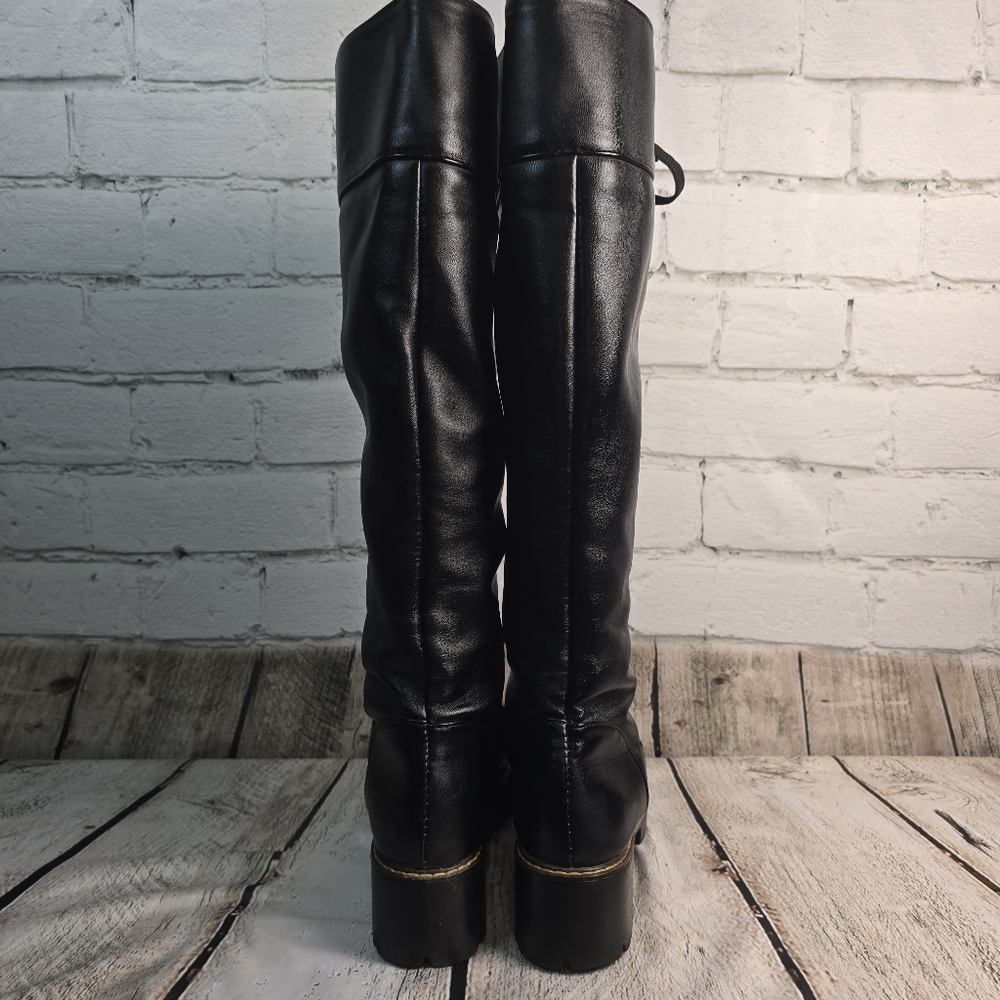 Black Lace-Up Knee-High Boots Soft Fur Lined Biker Goth Chunky Size Euro 38 Us 8 - Picture 9 of 15